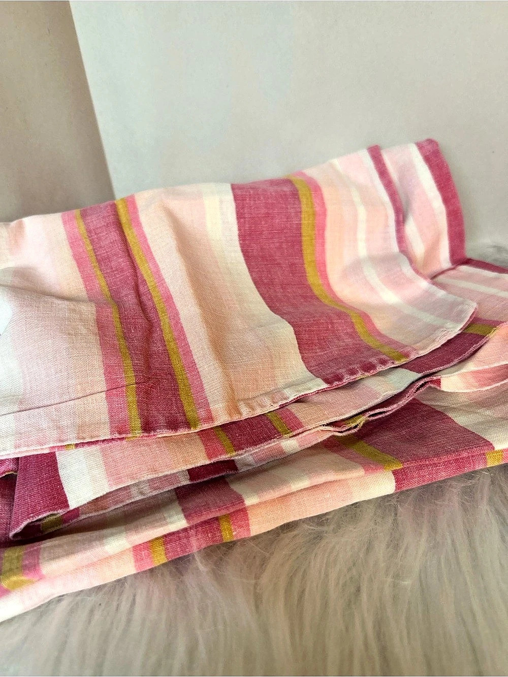 Well worn Pink & White Striped Pillowcases